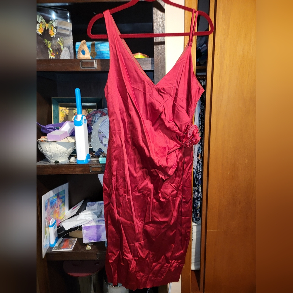 Red satin curve hugging dress